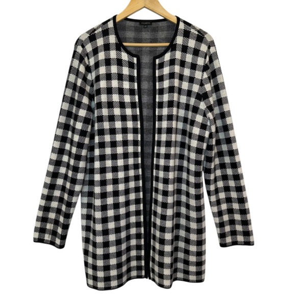 Talbots Cardigan Womens Sz. XL Buffalo black white check plaid wool blend Preppy - Picture 12 of 12